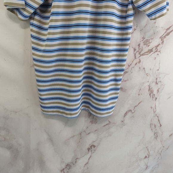 FootJoy Shirt Mens Small Polo Brown Blue Striped Golf Performance Foot Joy - Picture 7 of 10